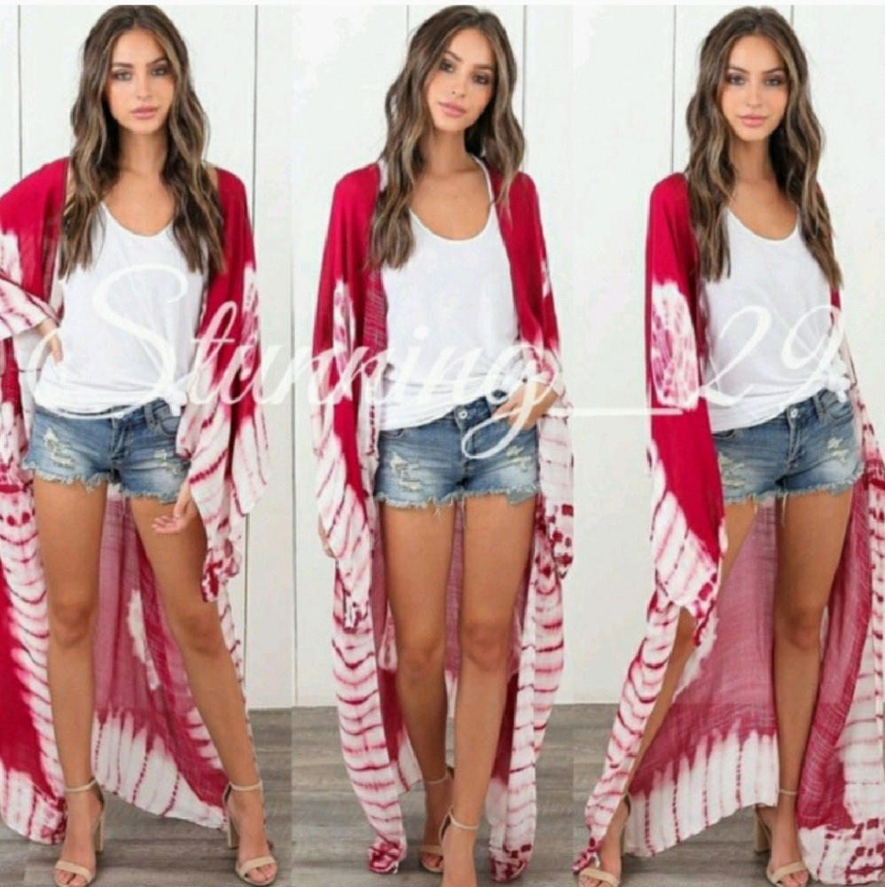 🆕BOHO BERRY TIE DYE OPEN FRONT  KIMONO DUSTER